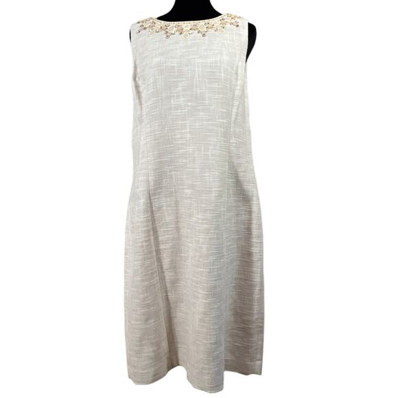 Talbots Ivory Sleeveless Tweed Sheath Dress Size 12 Beige Taupe Back Zip - Picture 1 of 11
